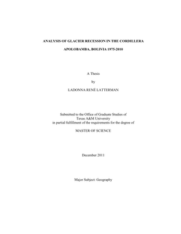 Analysis of Glacier Recession in the Cordillera Apolobamba, Bolivia 1975-2010