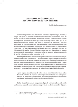 Monseñor José Aranguren Algunos Hitos De Su Vida (1801-1861)