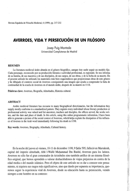 Averroes, Vida Y Persecucion De Un Filosofo