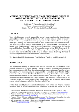 Method of Estimation for Flood Discharges Caused by Overflow Erosion of Landslide Dams and Its Application in As a Countermeasure