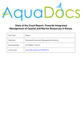 Towards Integrated Management of Coastal and Marine Resources in Kenya