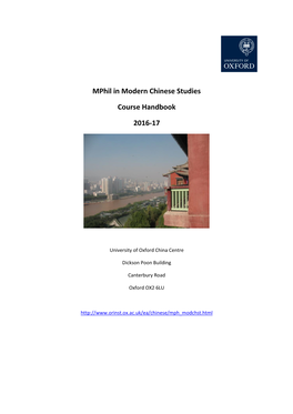 Mphil in Modern Chinese Studies Course Handbook 2016-17