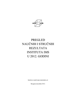 Pregled Naučnih I Stručnih Rezultata Instituta Ims U 2012