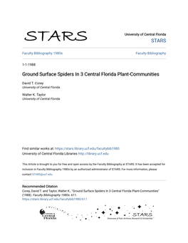 Ground Surface Spiders in 3 Central Florida Plant-Communities