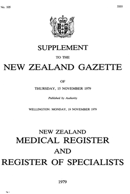 New Zealand Gazette Medical Register Register Of