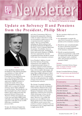 Update on Solvency II and Pensions from the President, Philip Shier