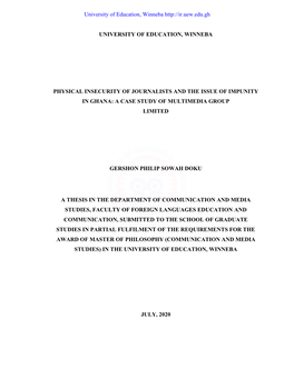 Physical Insecurity of Journalists and the Issue of Impunity in Ghana, A