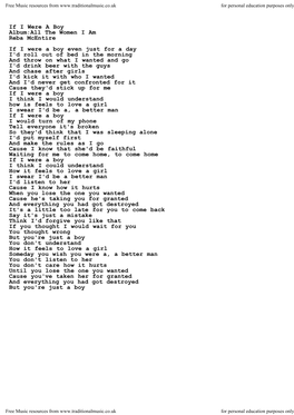If I Were a Boy Album:All the Women I Am Reba Mcentire If I Were a Boy Even Just for a Day I'd Roll out of Bed in the Morning An
