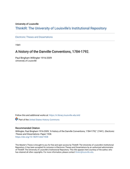 A History of the Danville Conventions, 1784-1792