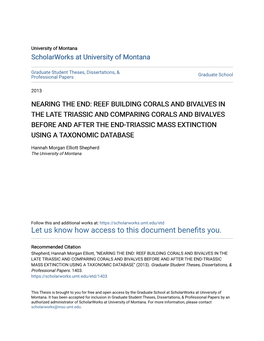 Reef Building Corals and Bivalves in the Late Triassic and Comparing Corals and Bivalves Before and After the End-Triassic Mass Extinction Using a Taxonomic Database