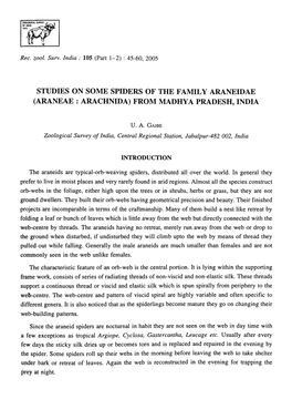 Studies on Some Spiders of the Family Araneidae (Araneae : Arachnida) from Madhya Pradesh, India