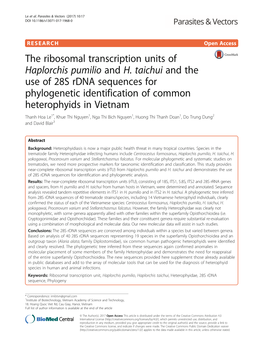 The Ribosomal Transcription Units of Haplorchis Pumilio and H. Taichui