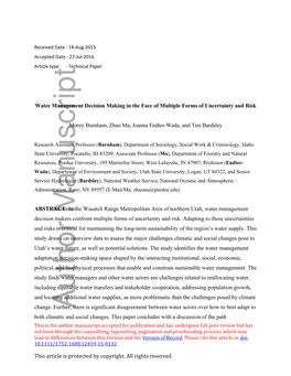 Water Management Decision Making in the Face of Multiple Forms of Uncertainty and Risk