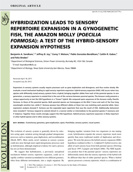 Poecilia Formosa): a Test of the Hybrid-Sensory Expansion Hypothesis