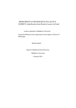 FROM FREUD's UNCONSCIOUS to LACAN's SUBJECT, Identification from Freud to Lacan Via Conté