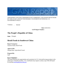 The People's Republic of China Retail Foods in Southwest China