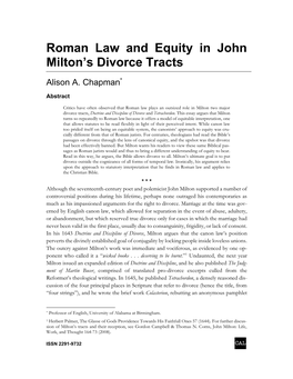 Roman Law and Equity in John Milton's Divorce Tracts