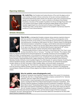 Bios of Artists Featured at the Gala Concert