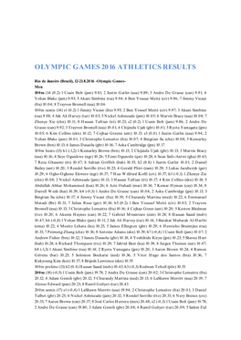 Olympic Games 2016 Athletics Results