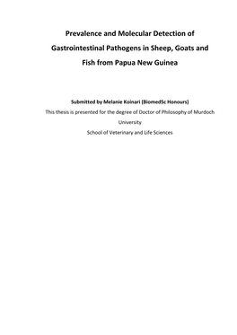 Prevalence and Molecular Detection of Gastrointestinal Pathogens in Sheep, Goats and Fish from Papua New Guinea