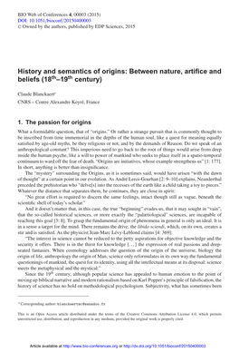 History and Semantics of Origins: Between Nature, Artifice and Beliefs