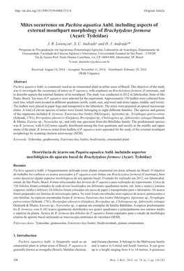 Mites Occurrence on Pachira Aquatica Aubl. Including Aspects of External Mouthpart Morphology of Brachytydeus Formosa (Acari: Tydeidae) J