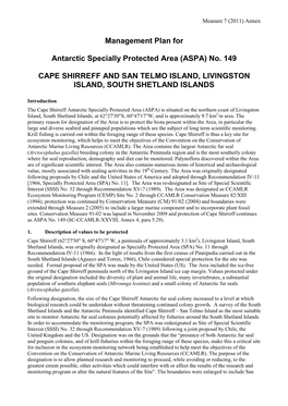 (ASPA) No. 149 CAPE SHIRREFF and SAN TELMO ISLAND