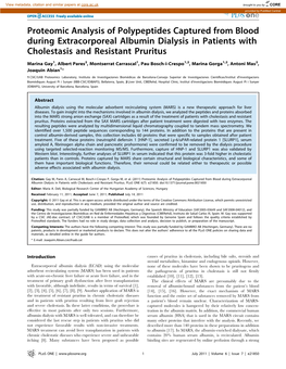 Proteomic Analysis of Polypeptides Captured from Blood During Extracorporeal Albumin Dialysis in Patients with Cholestasis and Resistant Pruritus