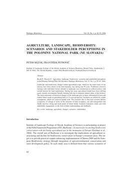 Agriculture, Landscape, Biodiversity: Scenarios and Stakeholder Perceptions in the Poloniny National Park (Ne Slovakia)