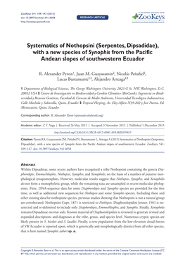 With a New Species of Synophis from the Pacific Andean Slopes of Southwestern Ecuador