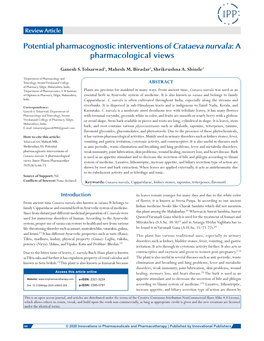 Potential Pharmacognostic Interventions of Crataeva Nurvala: a Pharmacological Views