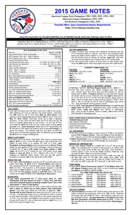 2015 Game Notes