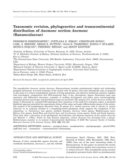 Taxonomic Revision, Phylogenetics and Transcontinental Distribution of Anemone Section Anemone (Ranunculaceae)