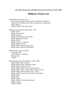 Philip K's Puzzle List