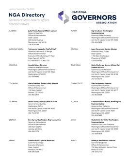 NGA Directory Governors’ State-Federal Affairs Representatives