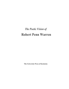 The Poetic Vision of Robert Penn Warren