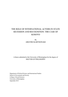 The Role of International Actors in State Secession and Recognition: the Case of Kosovo