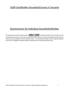 CGAP Smallholder Household Survey in Tanzania Questionnaire For