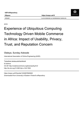 Experience of Ubiquitous Computing Technology Driven Mobile Commerce in Africa: Impact of Usability, Privacy, Trust, and Reputation Concern