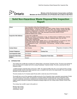 Solid Non-Hazardous Waste Disposal Site Inspection Report