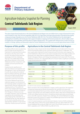 Agriculture Industry Snapshot for Planning Central Tablelands Sub Region