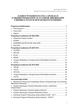 Zakres Wykorzystania I Aplikacji O Środki Pomocowe Ue W Gminie Hrubieszów I Środki Z Innych Zewnętrznych Źródeł