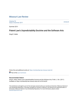 Patent Law's Unpredictability Doctrine and the Software Arts