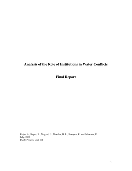 Analysis of the Role of Institutions in Water Conflicts Final Report