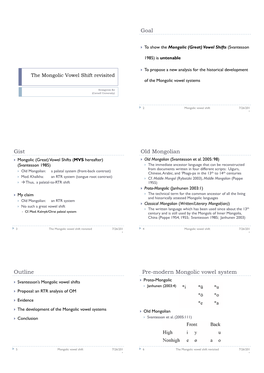 The Mongolic Vowel Shift Revisited of the Mongolic Vowel Systems