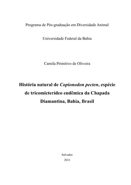 História Natural De Copionodon Pecten, Espécie De Tricomicterídeo Endêmica Da Chapada Diamantina, Bahia, Brasil