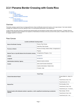 2.3.1 Panama Border Crossing with Costa Rica
