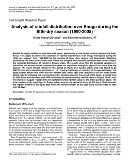 Analysis of Rainfall Distribution Over Enugu During the Little Dry Season (1990-2005)