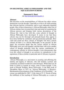 On Delimiting African Philosophy and the Equalization Scheme