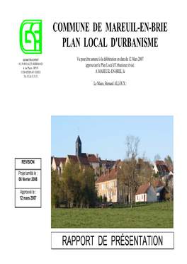 Commune De Mareuil-En-Brie Plan Local D'urbanisme